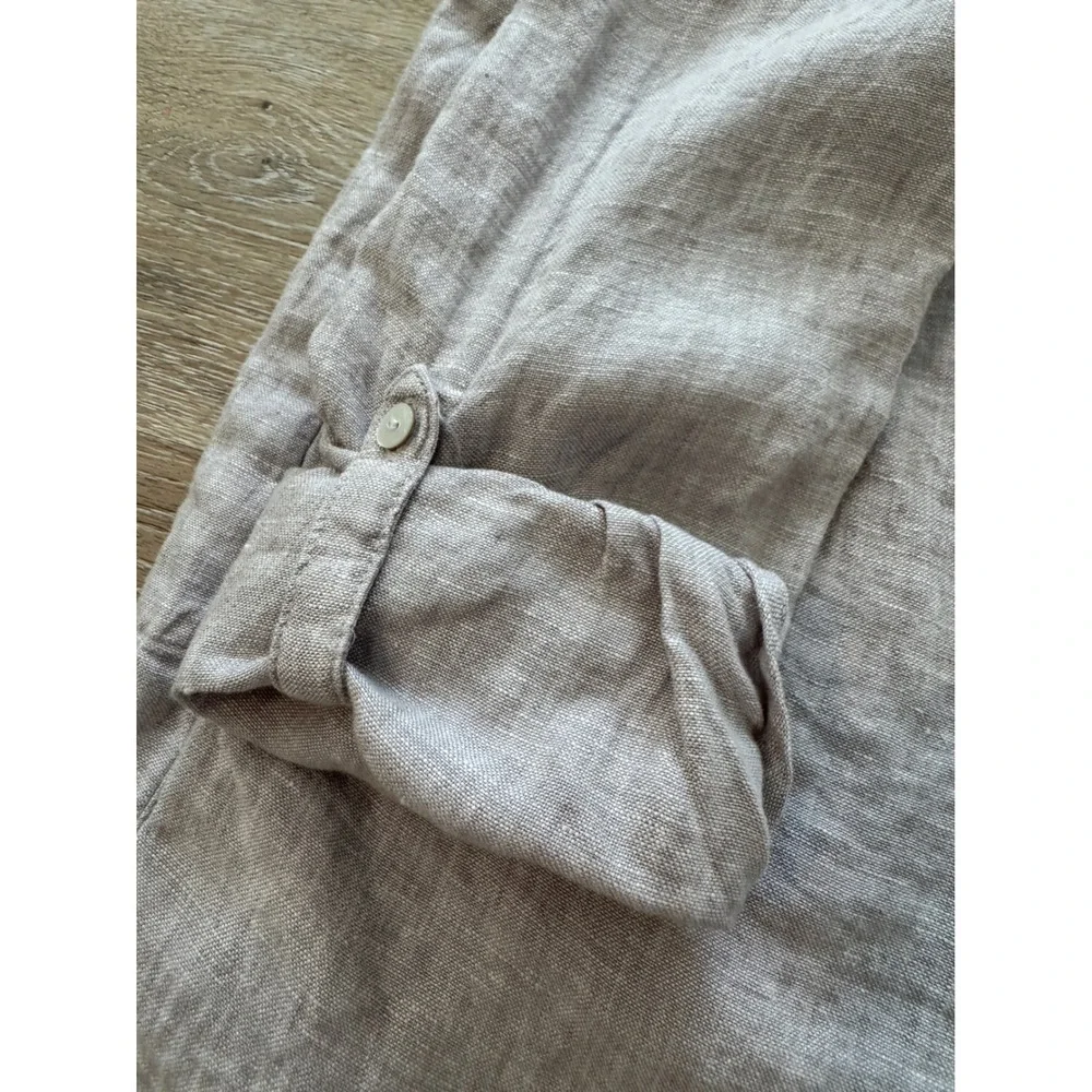 Tahari Womens XS 100% Linen Tunic Dress Oatmeal Beige Roll Tab Sleeve Pockets - Picture 7 of 7